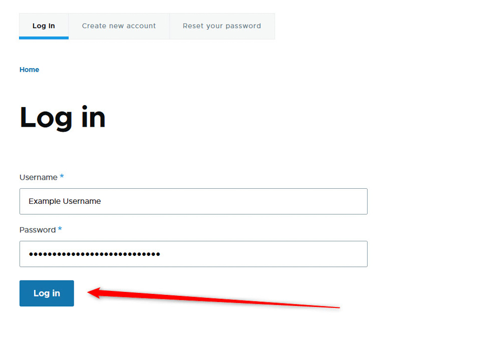 Drupal CMS Welcome Page Log In button