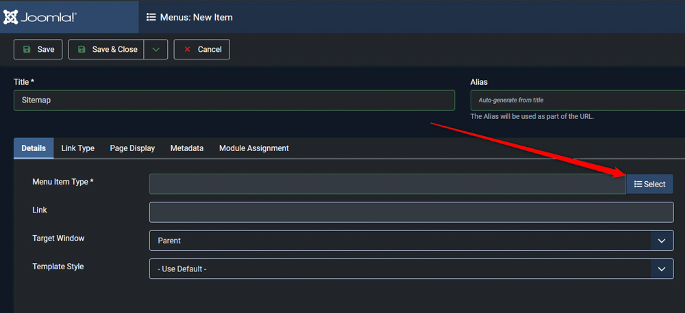 Create Joomla sitemap menu item