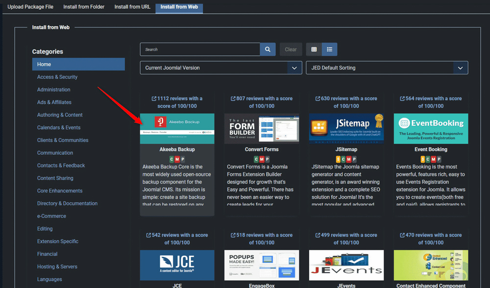 Install Joomla extensions browse extensions