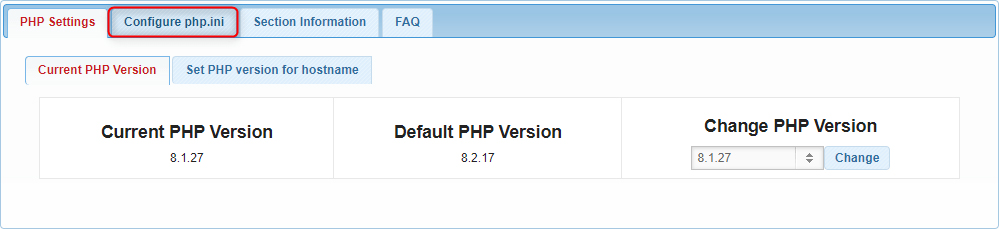 The menu in which you configure the PHP settings.