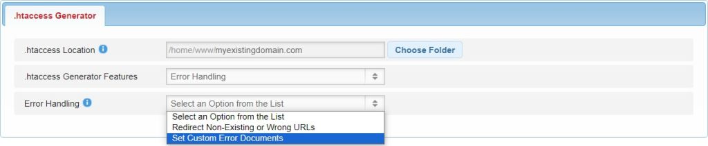 The custom error documents option of the error handling function.