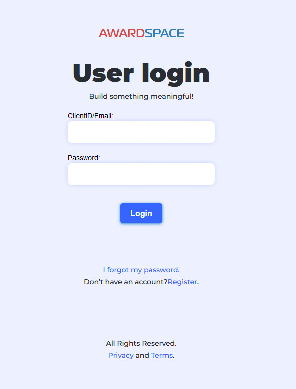 Fill in your AwardSpace login credentials