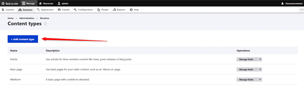 Add new content type in Drupal