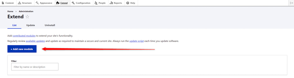  Add new Module Button in Drupal