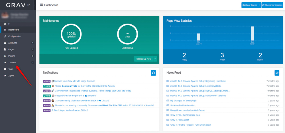 Install a Grav theme via the Admin Dasboard