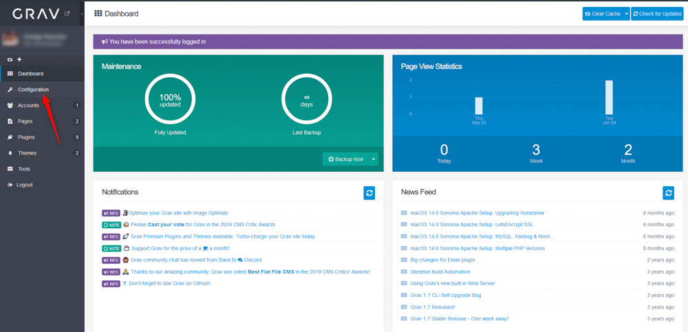 Grav Admin Panel Configuration Tab