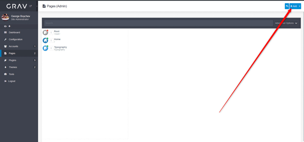 Grav CMS Add New Page