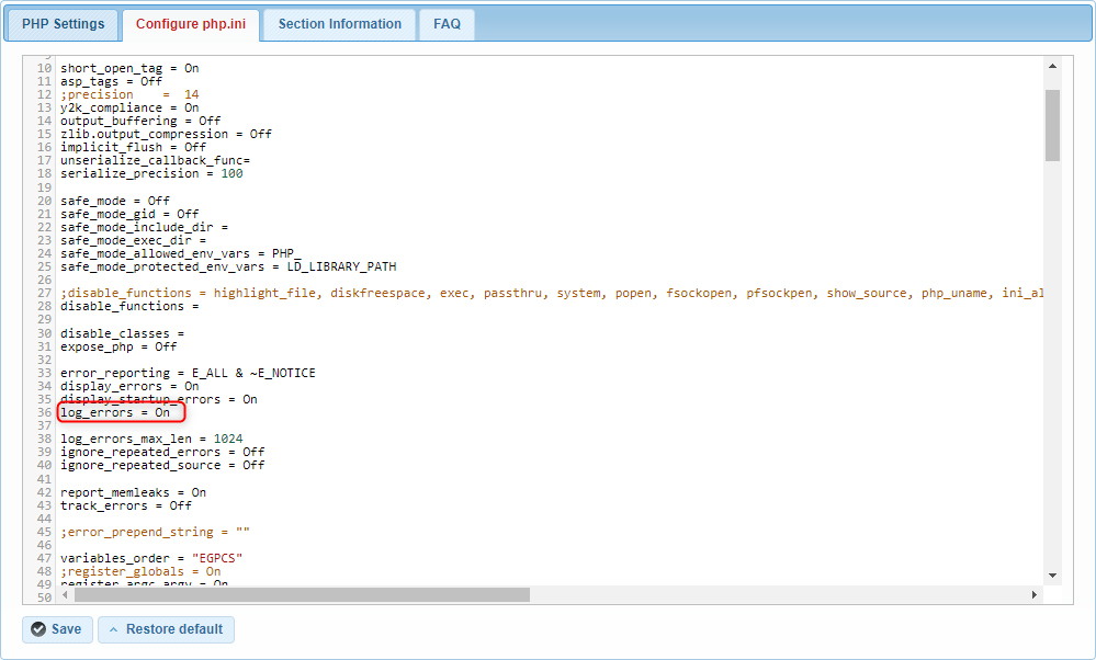 The enabled PHP directive that allows to log errors.