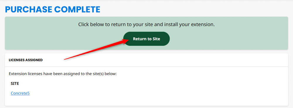 Return to Concrete5 website after add-on download