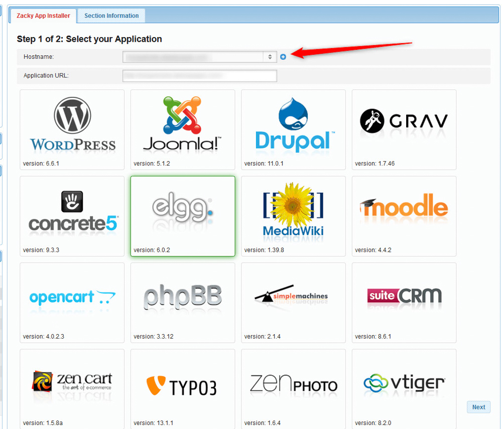 Select a Domain Name to associate with your Elgg website