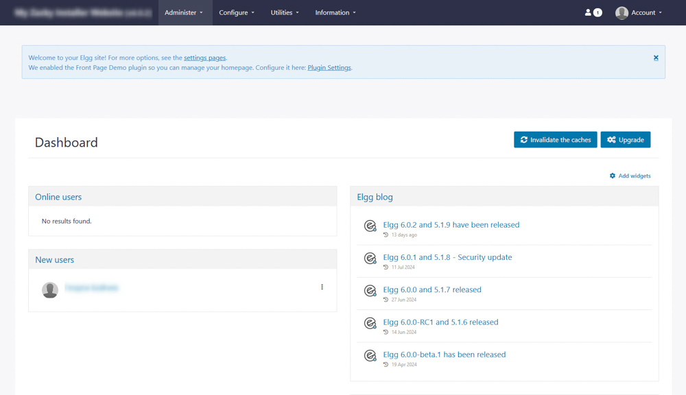 Log in Elgg admin dashboard