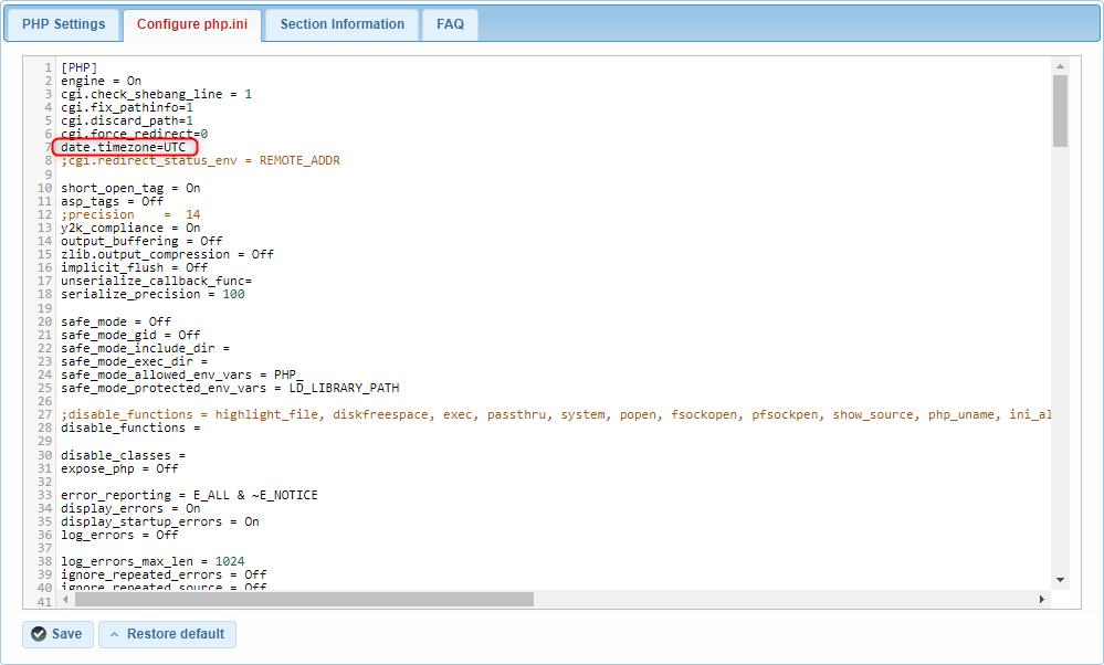 The default time zone within the PHP ini file.