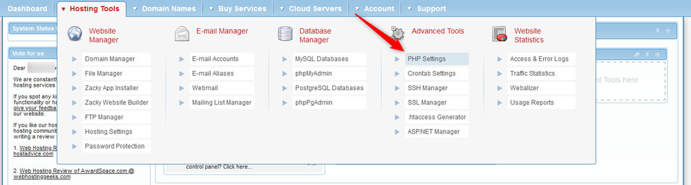 Fix MediaWiki Internal Error by changing the PHP settings in your AwardSpace hosting panel