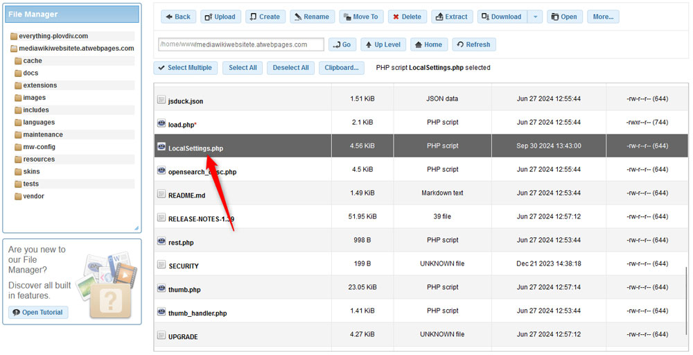 Access the MediaWiki LocalSettings core file