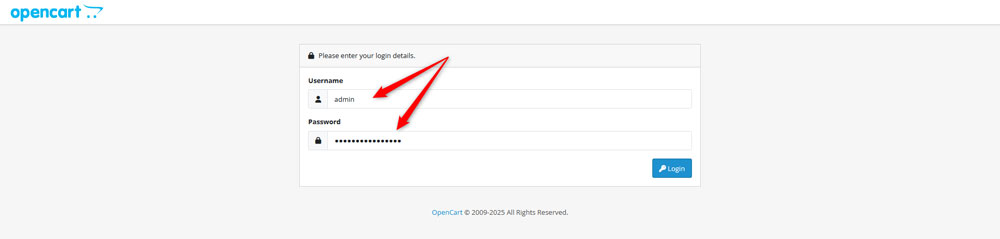 OpenCart login credentials