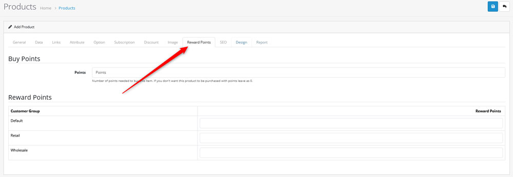How to add a new product to OpenCart Rewards Tab