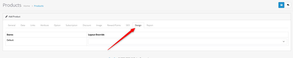 How to add a new product to OpenCart Design Tab