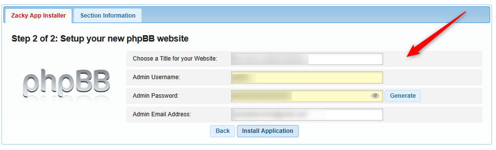 Select phpBB icon to continue with installation