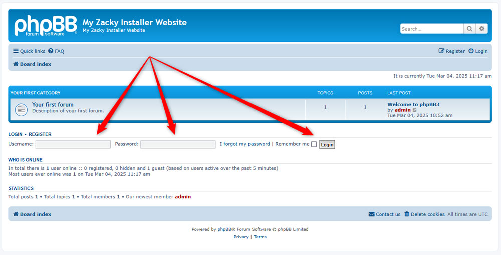 Add login credentials to be able to log in to phpBB