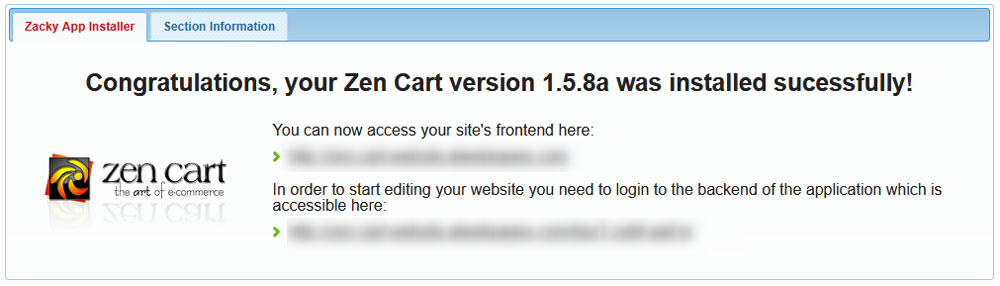 Zen Cart Installation Complete Message